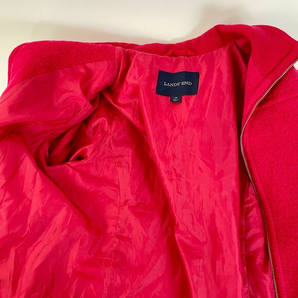 Women's Lands' End Boiled Wool Blend Zip Up Jacket Coat, Cherry Red, Size 14 - Picture 5 of 7